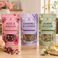 Op maat gemaakte bedrukte bloemen- en fruitthee stand-up pouch zak met ritssluiting, voedselveilige, hersluitbare verpakking, aluminiumfolie, vochtbestendig