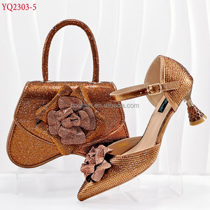 YQ2303 nouvelle arrivée Design italien vert femmes mode strass perle bout pointu talons aiguilles <span class=keywords><strong>sandales</strong></span> femmes chaussures et sac ensemble - Product Image 6