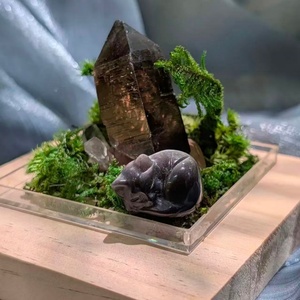 งานแกะสลักด้วยมือจากหินออบซิเดียนสีเงินรูปแมวนอนหลับ ของตกแต่งบ้าน/สำนักงาน และของขวัญเพื่อสุข<span class=keywords><strong>ภาพ</strong></span> ขายส่ง - Product Image 2