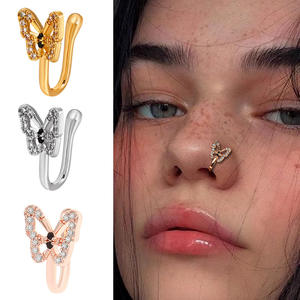 Nouvel arrivage de bague nasale pour femmes à la mode en zircon <span class=keywords><strong>brillant</strong></span> plaqué or argenté avec insertion en forme de papillon non <span class=keywords><strong>piercing</strong></span> - Product Image 2