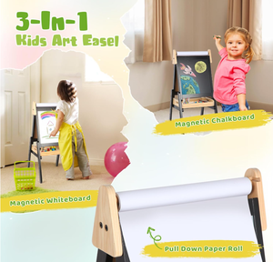 Caballete de Pintura <span class=keywords><strong>3</strong></span> en 1 de Madera con Altura Ajustable, Doble Cara, con Bandeja de Madera, Rollo de Papel, Pizarra Magnética y Pizarra Blanca - Product Image 2