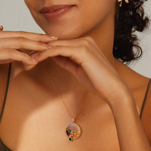 FY medallón collar nostálgico DIY flotante redondo corazón flor candado medallón colgante vida flotante memoria Collar para mujer - Product Image 4