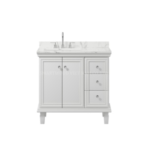 Meuble-lavabo moderne autoportant en bois massif et contreplaqué, laqué PU, 30/36 pouces, étanche, avec miroir mural et vasque en porcelaine - Product Image 3