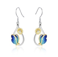 Fabrik-Großhandelspreis Blaue Emaille Schmetterling Gänseblümchen Blumen-Ohrringe Sterling Silber 925 Ohrringe Schmuckherstellung