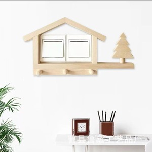Cache-interrupteur mural en bois avec crochets porte-clés, décoration de salon, étagère de rangement, couleur naturelle, forme rectangulaire - Product Image 4