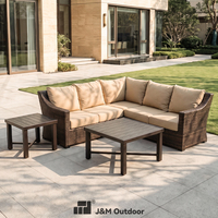 Ensemble de canapés en rotin tressé à la main J&M Outdoor, luxueux et confortable, avec structure en aluminium, pour cour, bord de mer, tissu Sunbrella, mobilier de loisirs