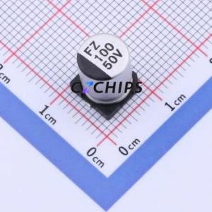 ตัวเก็บประจุแบบอิเล็กโทรไลต์อะลูมิเนียมชนิด SMD รุ่น FZ100UF50V90RV0066 ขนาด D8xL10.5 มม. ความจุ 100uF ค่าความคลาดเคลื่อน 20% แรงดัน 50V กระแสไฟ 300mA-100kHz - Product Image 1
