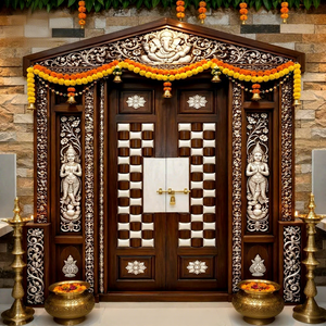Puerta de Madera de Teca Tallada a Mano, Tradicional y Profesional, con Motivos de Elefantes y Leones, para la Entrada de la Sala de Pooja, Decoración para la Sala de Pooja, Estilo Real, Hecho en EE. UU. - Product Image 3