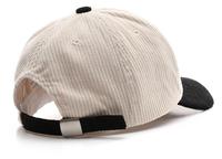 Gorra de béisbol de pana de 6 paneles con logo personalizado al por mayor, bicolor, en blanco, con hebilla metálica, de algodón vintage para marcas, a granel
