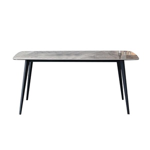 Juego de Mesa y Sillas de Comedor de Mármol de Estilo Italiano Moderno y Minimalista, Mesa Rectangular de Lujo Ligero para Hogares Pequeños, Hecha de Metal - Product Image 1