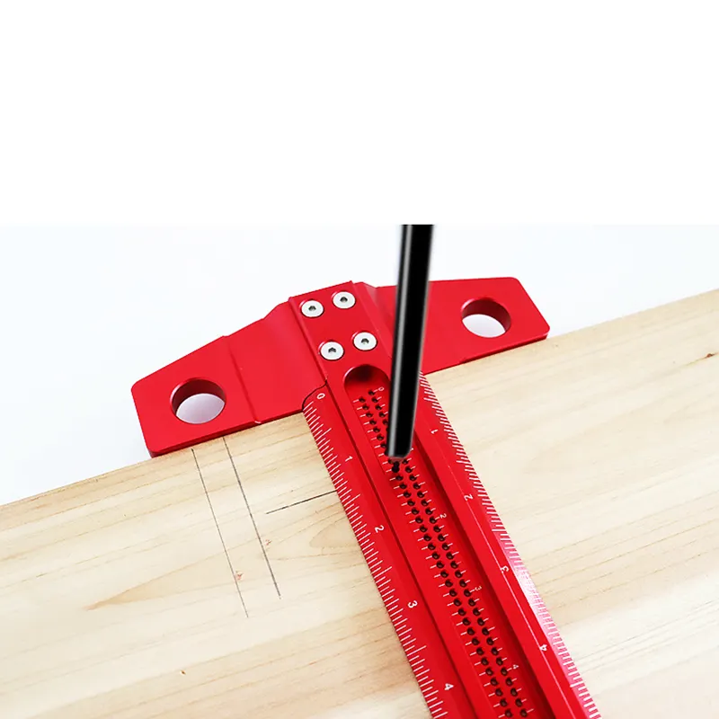 Regla de escala de alta precisión de 10-24 pulgadas, regla de orificio tipo T, marcador de línea de trazado de carpintería, herramienta de medición, trazador de carpintero