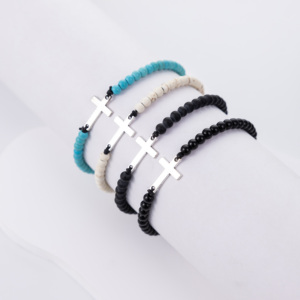 Nouveaux bracelets tressés porte-bonheur avec croix et perles turquoise pour chrétiens protestants - Product Image 2