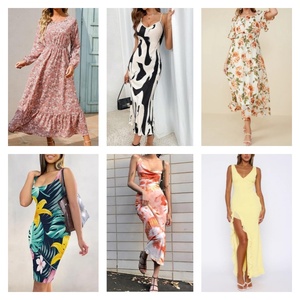 Vestido Largo de Verano con Cordones, Vestido de Una Pieza para Mujer, con Escote Fruncido, Abertura, Volantes en el Dobladillo, Estampado Floral Fresco - Product Image 2