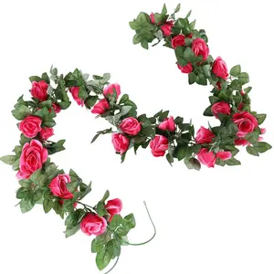 Fancy artificial rose sakura flowers with single green leaves vine for home party indoor decoration