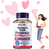 Capsules de Probiotiques OEM pour Femmes, 100 Milliards de UFC, Enzymes Digestives, Approuvées pour l'Équilibre du pH Vaginal et Intestinal Féminin