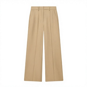 Pantalones Anchos de Cintura Alta para Mujer, Color Caqui, Largos, Tejidos, Plisados, Minimalistas, para Oficina - Product Image 3