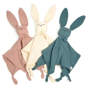 Baby Safety Bunny Blanket Soft Lovey Baby Gift Organic 100% Cotton Muslin Rabbit Security Blanket