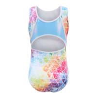 Ensemble de justaucorps de gymnastique géométrique arc-en-ciel pour filles B51, jupe en tulle scintillante, chouchou pour cheveux, tenue de danse et de gymnastique pour enfants
