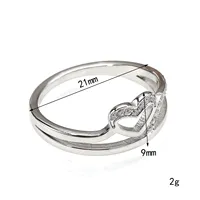 Bague en acier inoxydable délicate avec cœur creux incrusté de zircon, design double bande, bijou de doigt tendance pour femme au quotidien