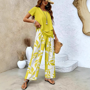 Ensemble haut imprimé et pantalon large pour femme, vert, style décontracté, tailles SMLXLXXLXXXL, style Europe Amérique - Product Image 3