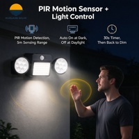 Lampe murale solaire à 2 têtes, 220LM, 44 LED, avec détecteur de mouvement PIR, micro-lumière, étanche IP65, pour jardin