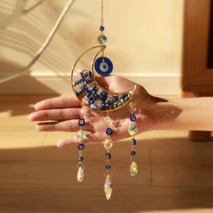 Atrapasol de Cristal con Ojo Turco, Colgante de Piedra Natural, Campana de Viento, Cristal de Roca, Prisma de Cristal, Generador de Arcoíris para Decoración del Hogar - Product Image 1