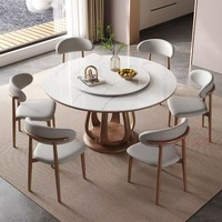Table à manger moderne simple avec plateau tournant et chaises, design postmoderne, plateau en marbre artificiel, non pliable