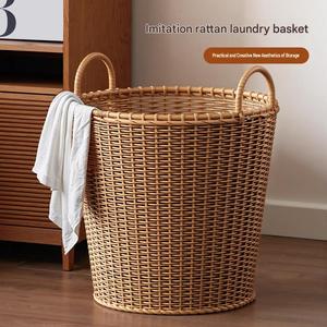 Plastic Rattan Woven Laundry <b>Basket</b> Luxury Dirty Clothes Hamper <b>Large</b> <b>Storage</b> Bin With Handles for Bathroom Bedroom - Product Image 4