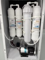 Dispenser Air Minum Lantai CE CB yang Dapat Disesuaikan dengan Sensor Filtrasi RO 7 Tahap, Keran Air Panas Dingin untuk Rumah Kantor Custom OEM