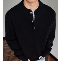 Pull à col rond pour homme, lourd et chaud, avec boutons sur le devant, texture douce, idéal pour le streetwear polyvalent et les tenues superposées