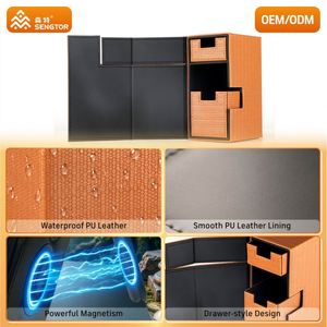 Boîte de rangement portable en cuir marron à deux couches avec fermeture magnétique pour cartes de tarot et jeux de société - Product Image 2