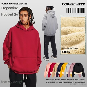 YGR8811Men's Winter Solid Fleece Hooded Sweater 600g Heavy Velvet Padded Loose Fit Pullover Hoodie - Product Image 3