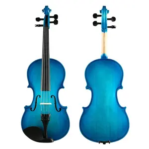 Preço barato violino cor azul 4/4 3/4 1/2 1/4 1/8 violino de madeira poli atacado