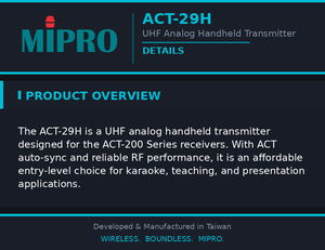 MIPRO Affordable Entry Level Handheld Transmitter With ACT Auto Sync Analog Mic And Stable RF <b>Wireless</b> <b>Microphone</b> - Product Image 5