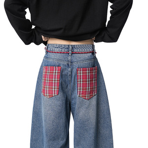 Jean ample à jambe droite pour homme, en denim large, décontracté, respirant, motif écossais, style américain vintage, automne-été - Product Image 5