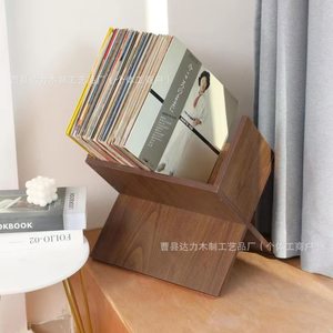 X-Shaped Wooden CD Rack Storage <b>Shelf</b> For Vinyl Records And CDs Home <b>Desktop</b> Organizer Single Layer Design - Product Image 2