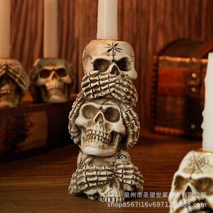 <span class=keywords><strong>Non</strong></span> ascoltare, <span class=keywords><strong>non</strong></span> vedere, <span class=keywords><strong>non</strong></span> parlare in resina candelabro ornamento di Halloween scheletro fantasma Festival decorazione atmosfera - Product Image 3