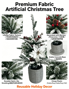 Mini sapin de Noël artificiel floqué avec poinsettias, pommes de pin et baies, <span class=keywords><strong>en</strong></span> <span class=keywords><strong>pot</strong></span>, pour la décoration de Noël à la maison, au bureau ou sur le bureau - Product Image 6