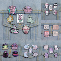 Halloween chat magique à la dérive bouteille broche violet pierre tombale série dessin animé décorations pour épinglette technique brosse pour armure