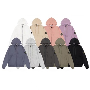 <span class=keywords><strong>Sudadera</strong></span> con capucha de algodón puro con cremallera y letras, estilo americano de alta gama, moda urbana transfronteriza, de manga corta, tipo cárdigan. - Product Image 2