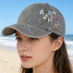 Cappello da Baseball Unisex in Cotone Traspirante a 6 Pannelli, Grigio Chiaro Vintage con Ricamo Floreale, Stile Dad Hat alla Moda - Product Image 5