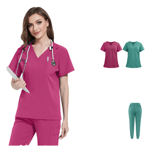 Conjunto de Uniformes Médicos Personalizados con Cuello en V, de Secado Rápido, Transpirables, de Spandex/Poliéster, Unisex, para Enfermeras, Salones de Belleza y Hospitales - Product Image 1