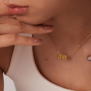 Moda <span class=keywords><strong>1111</strong></span> collar con número de Ángel para mujeres niñas impermeable acero inoxidable 18 chapado en oro Número de la suerte collares grabados - Product Image 5