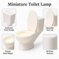 Lampe de table LED miniature en forme de toilettes imprimée en 3D, veilleuse fantaisie, lumière blanche chaude, décoration de bureau humoristique, cadeau pour chambre à coucher et salon