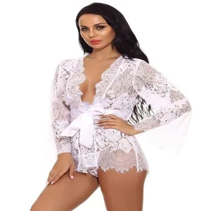 Ladies Fancy Tops Estilo occidental Manga larga Encaje Mujeres Sexy Home Wear