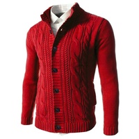 Pulls en tricot pour hommes, gris, chaud, boutonné, col montant, tricot torsadé, veste d'hiver, vêtements d'hiver, pull noir