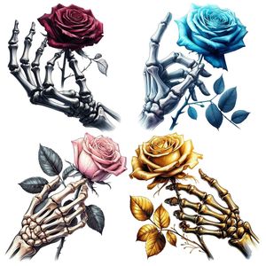 Wholesale Rose In <strong>Skeleton</strong> Hand DTF <strong>Transfer</strong> Bone Hand Rose <strong>Iron</strong> <strong>On</strong> DTF Heat <strong>Transfer</strong> Ready To Press Stickers For Clothes - Product Image 1