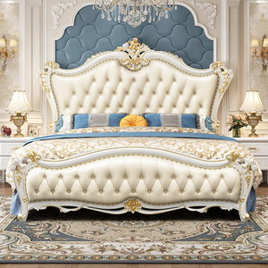 Ensemble de meubles de chambre à coucher de style royal français en bois massif antique et cuir de luxe, <span class=keywords><strong>acheter</strong></span> <span class=keywords><strong>un</strong></span> ensemble de meubles de chambre à coucher de luxe pour <span class=keywords><strong>lit</strong></span> king-size - Product Image 1