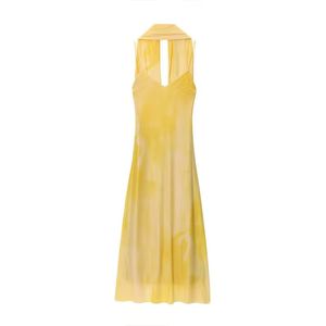 Vestido Maxi de Verano para Mujer, Casual, Cuello en V, Tirantes Finos, Diseño sin Espalda, Cintura Natural, Transpirable, Decorado con Bufanda - Product Image 3