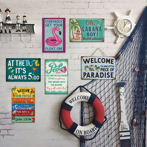 ป้ายโลหะวินเทจลายชายหาดเขตร้อนสไตล์เรโทร ตกแต่งผนังสำหรับบาร์ทีกิ ริมสระน้ำ <span class=keywords><strong>บ้าน</strong></span>ริมชายหาด - Product Image 3